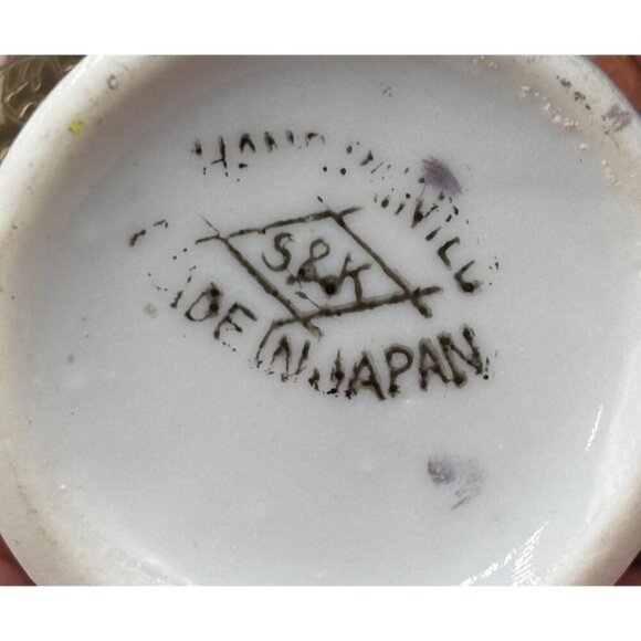 Vtg‎ Hand Painted Japanese Porcelain Sugar Bowl Handled Saucer Set Gold Bamboo - Picture 7 of 8